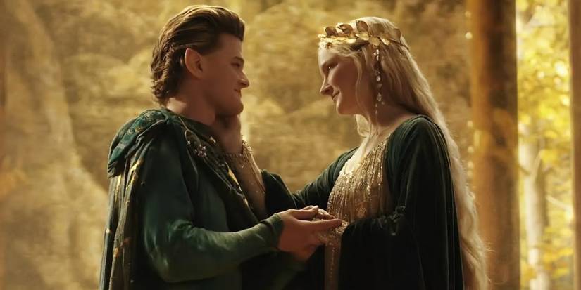 Galadriel and Elrond Kiss in The Rings of Power Season 2