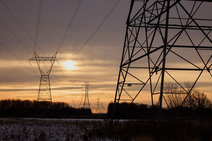 Power transmission lines in Grove City, Ohio, in December.