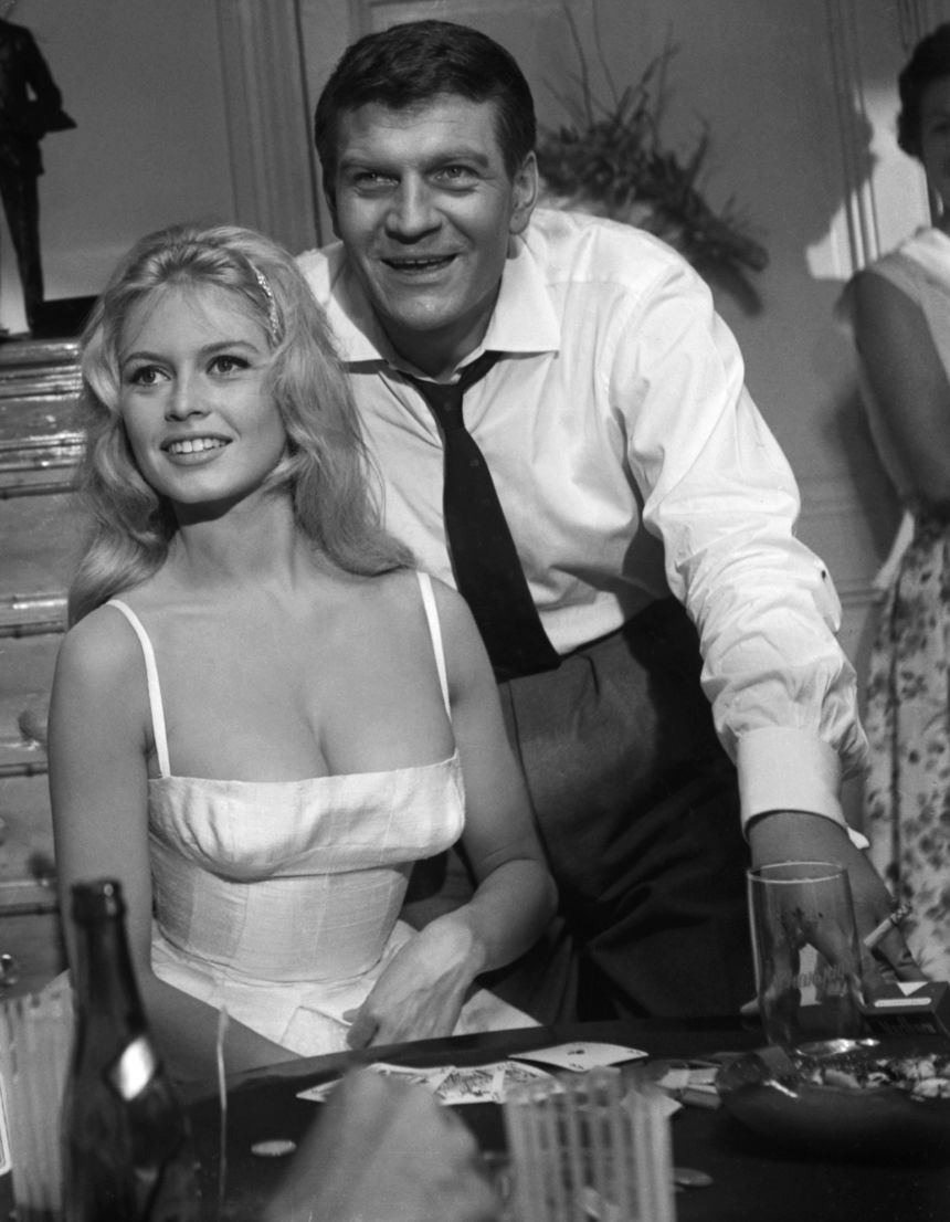 Bardot in Nice, France in 1959 with fellow actor Henri Vidal, who starred with her in 