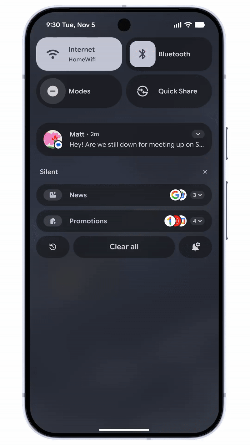 A video showing the Google Pixel's new Notification Organizer functionality in action