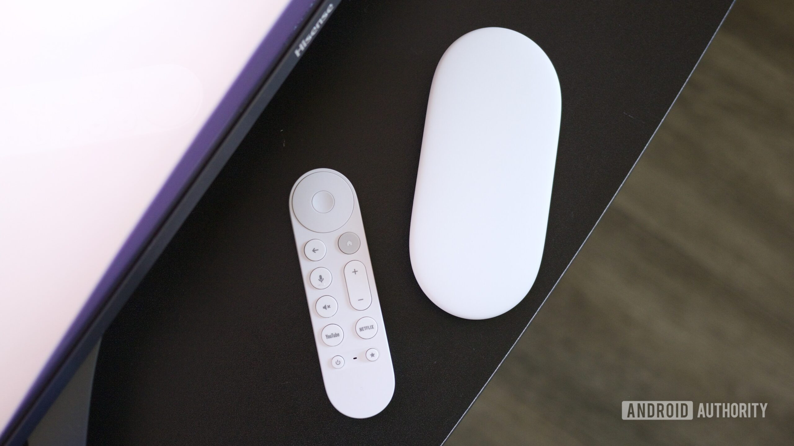 Google TV Streamer box and remote.