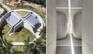 cruciform skylight illuminates subterranean prayer room in korea