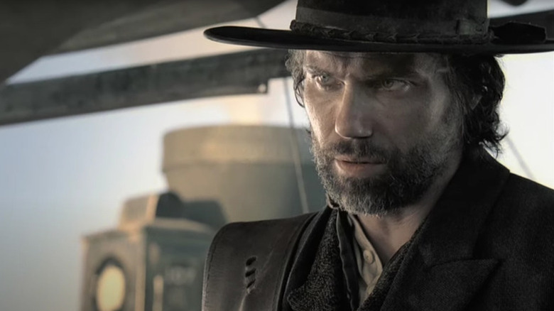 Cullen Bohannon (Anson Mount) looks up incredulously in Hell on Wheels