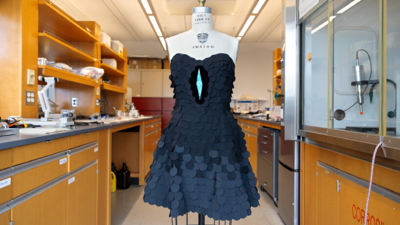 dress designed by Zoe Alvarez, a fashion design major, which uses the ultra-black material