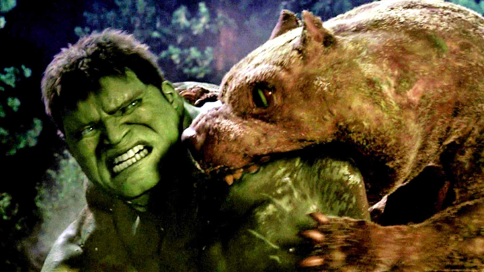 Hulk is bitten by a Gamma-irratiated dog in Ang Lee's 2003 movie