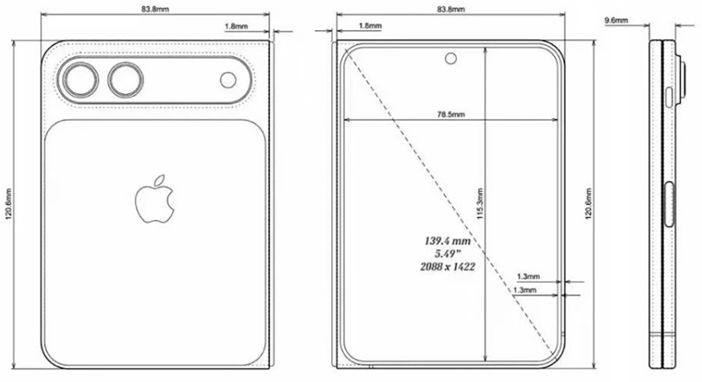 iPhone Fold Leaked schematics for dimensions 1