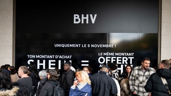 Shoppers line up for the opening of Shein Group’s first permanent retail store at the BHV Marais department store in Paris last month.