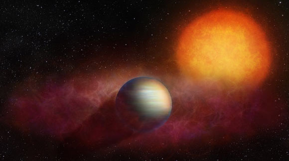 An artist’s impression of the exoplanet WASP-107b. Image credit: University of Geneva / NCCR PlanetS / Thibaut Roger.