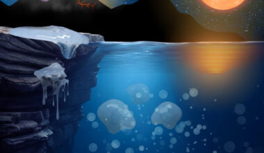 An artist’s impression of a prebiotic gel on the Early Earth’s surface. Image credit: Nirmell Satthiyasilan.