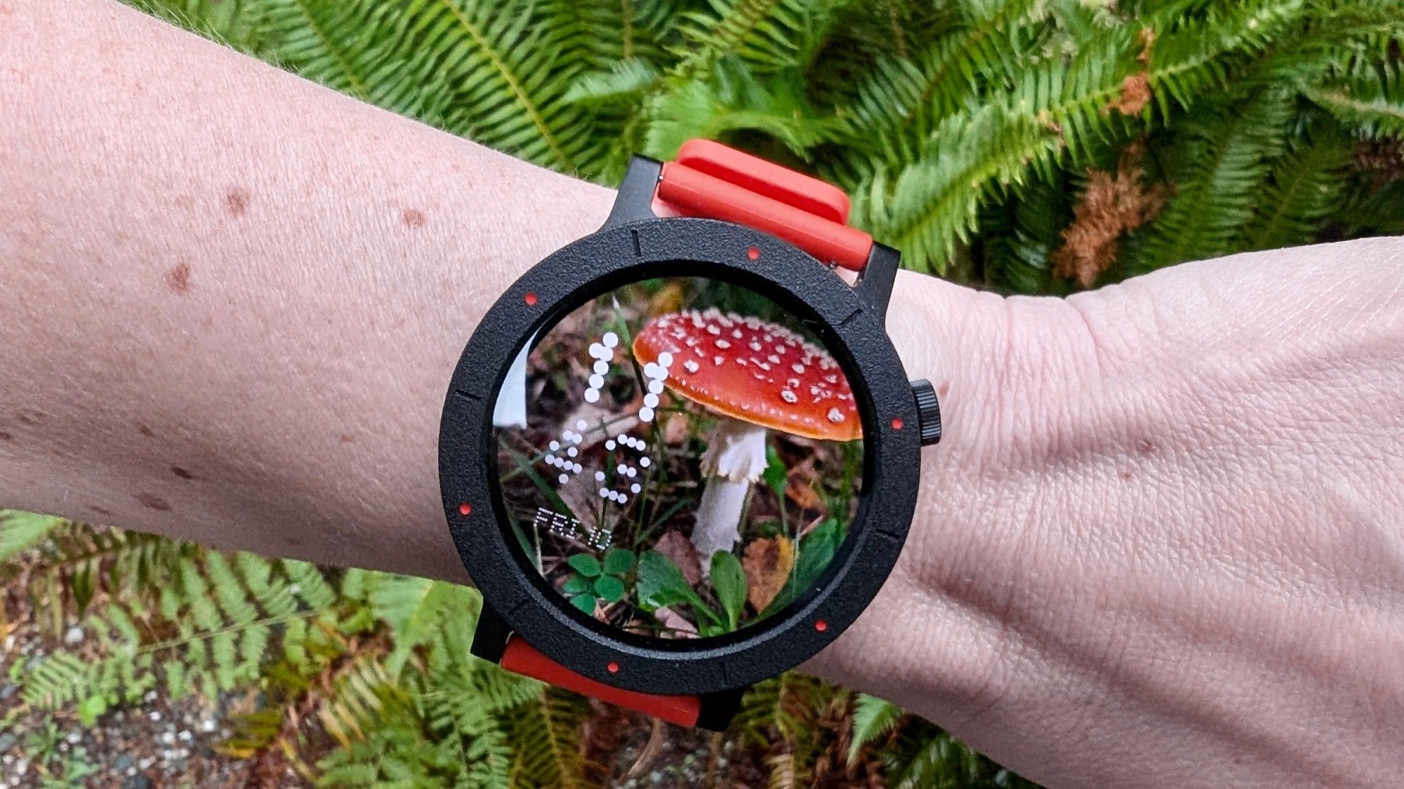 nothing cmf watch 3 pro smartwatch with mushroom and time on display