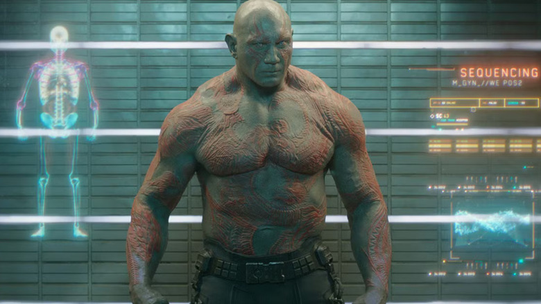 Drax the Destroyer in a sci-fi police lineup in Guardians of the Galaxy