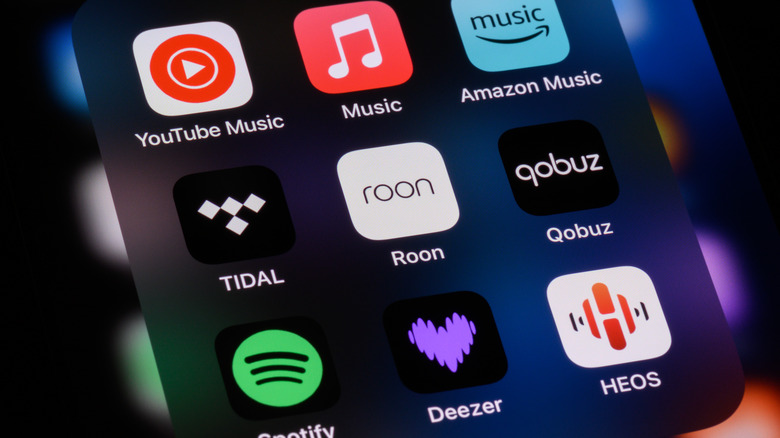A picture of app logos of popular music streaming apps on iPhone