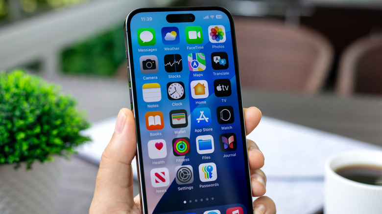 iPhone with flat app icons on the home screen