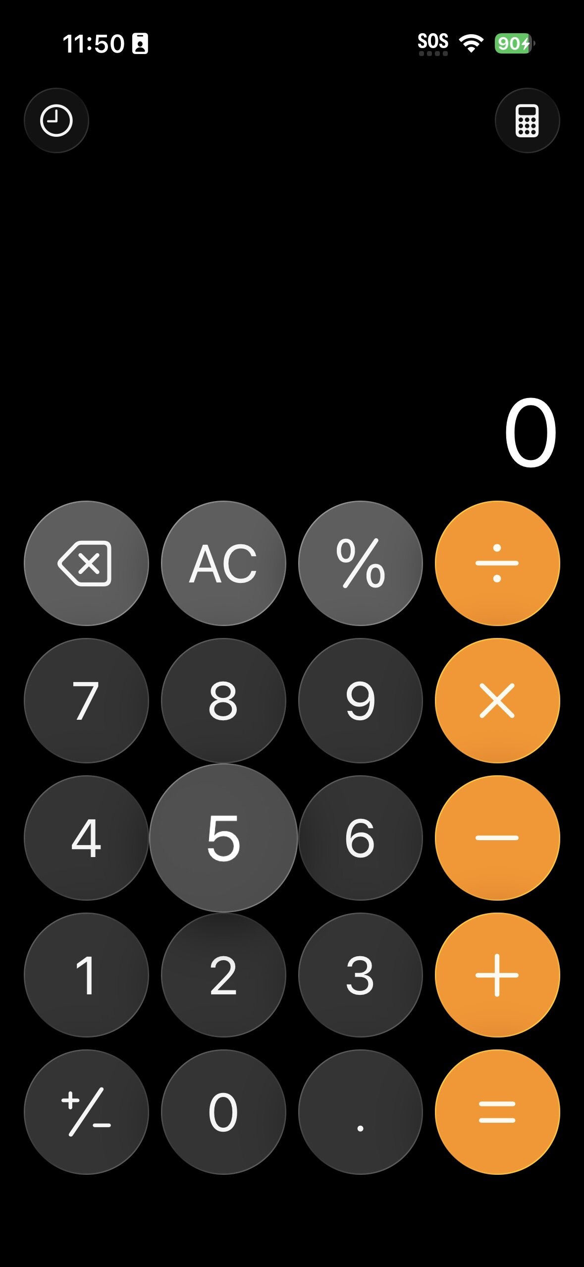 Screenshot of the Calculator app in iOS 26.
