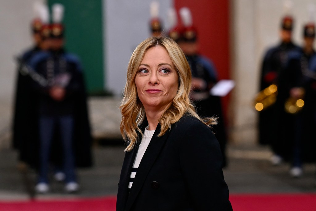 Italy's Prime Minister, Giorgia Meloni, waiting at Palazzo Chigi.