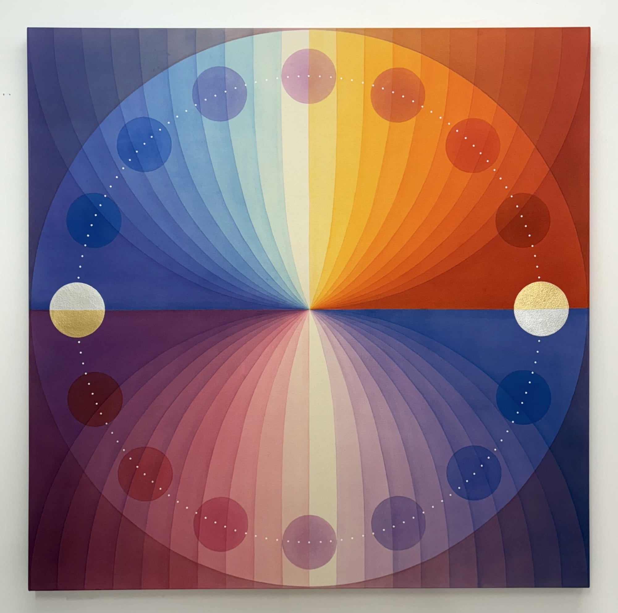 an abstract work by Field Kallop with circles and lines delineating a smooth gradient of color