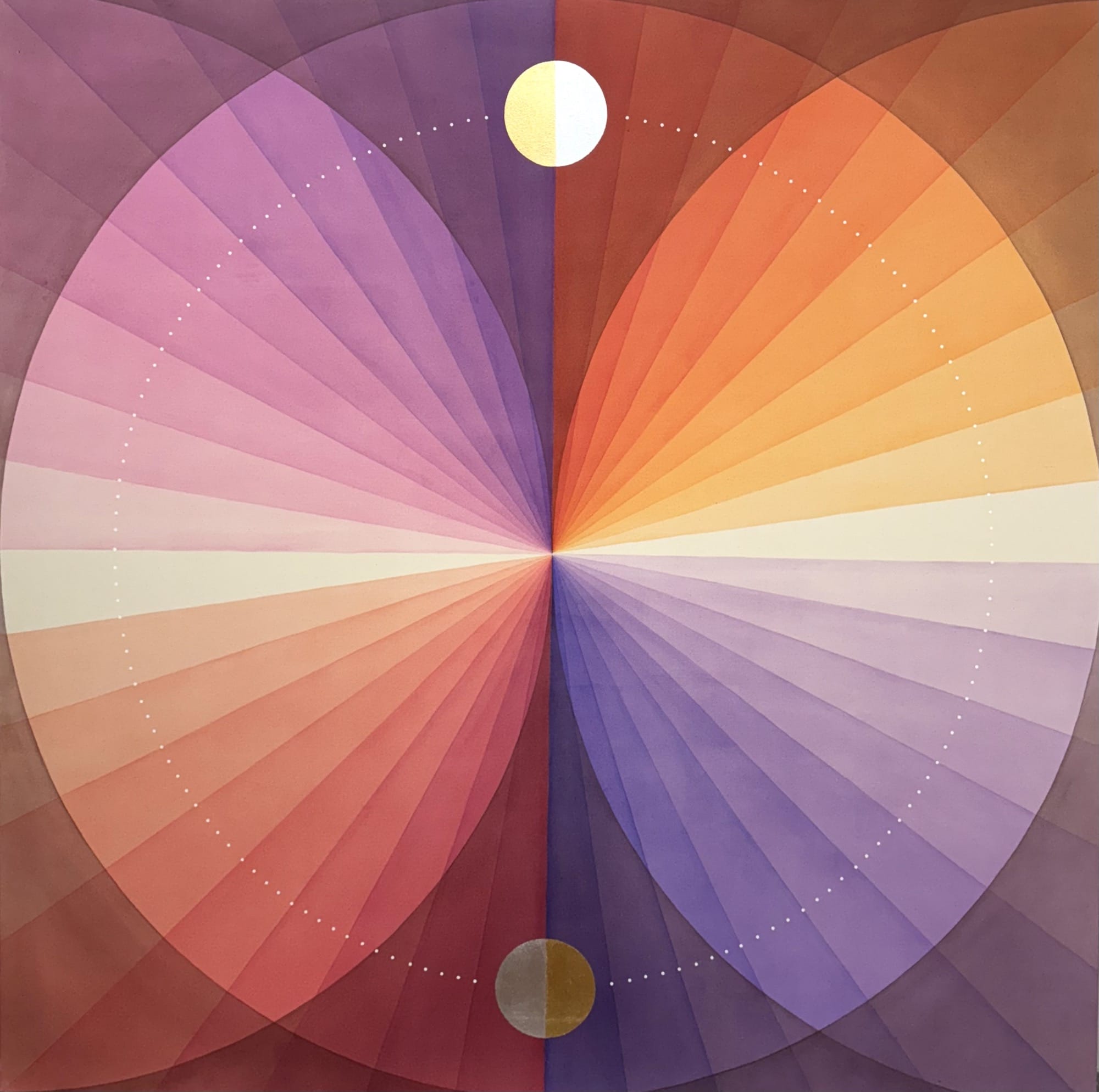 an abstract work by Field Kallop with circles and lines delineating a smooth gradient of color
