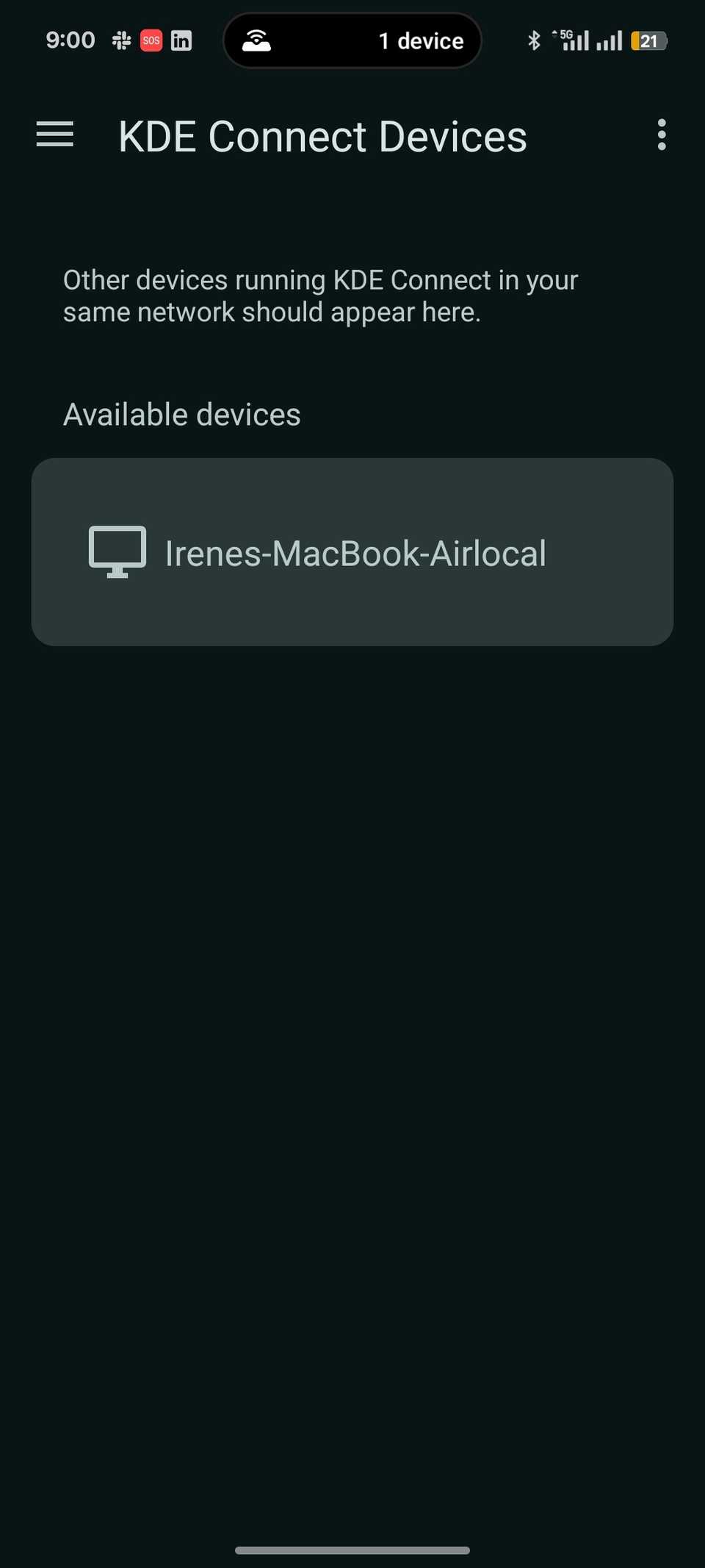 Detected MacBook device on KDE Connect Android app