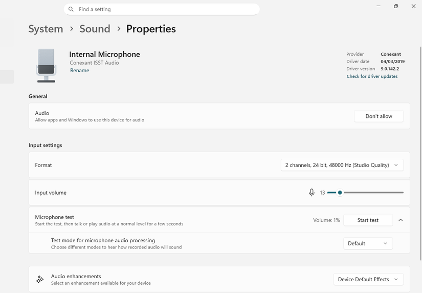 Windows audio settings. 
