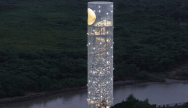 Lunar Tower in China topped with moon-shaped viewing platform