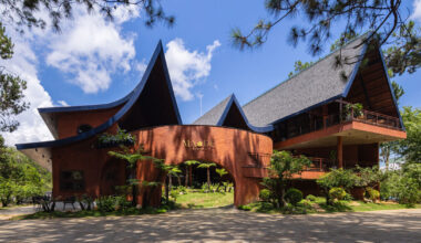 mountain-like peaks shape vietnam bistro’s canopy by an nam