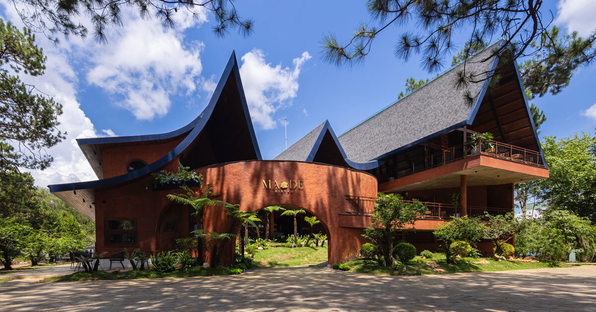 mountain-like peaks shape vietnam bistro’s canopy by an nam
