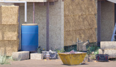 a visualisation of a building with straw walls