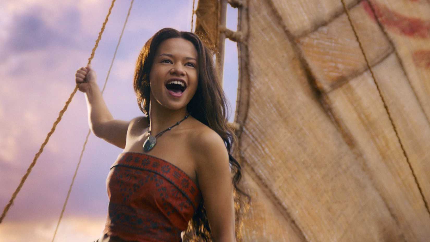 Moana sings How Far Ill Go on a boat in the live-action Moana movie