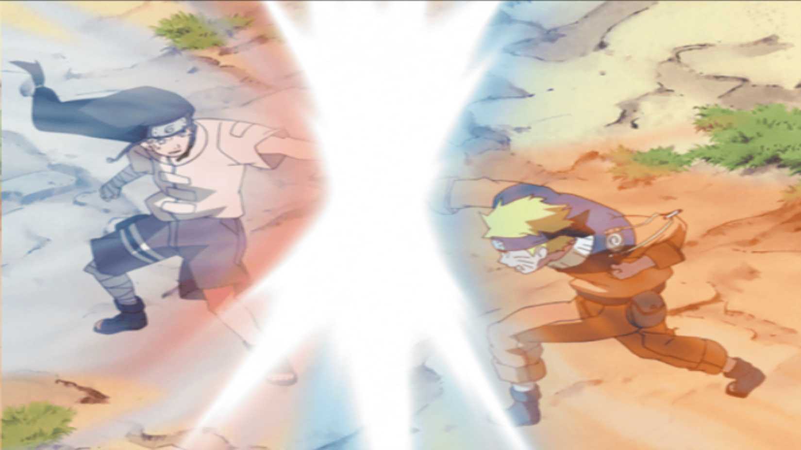 Neji and Naruto fighting during the Chunnin Exams