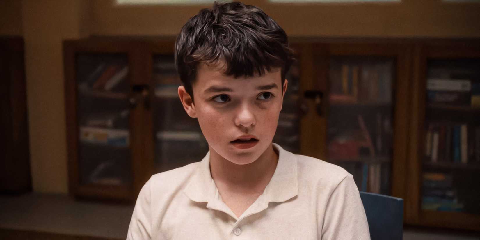 Owen Cooper as Jamie looking scared in Adolescence