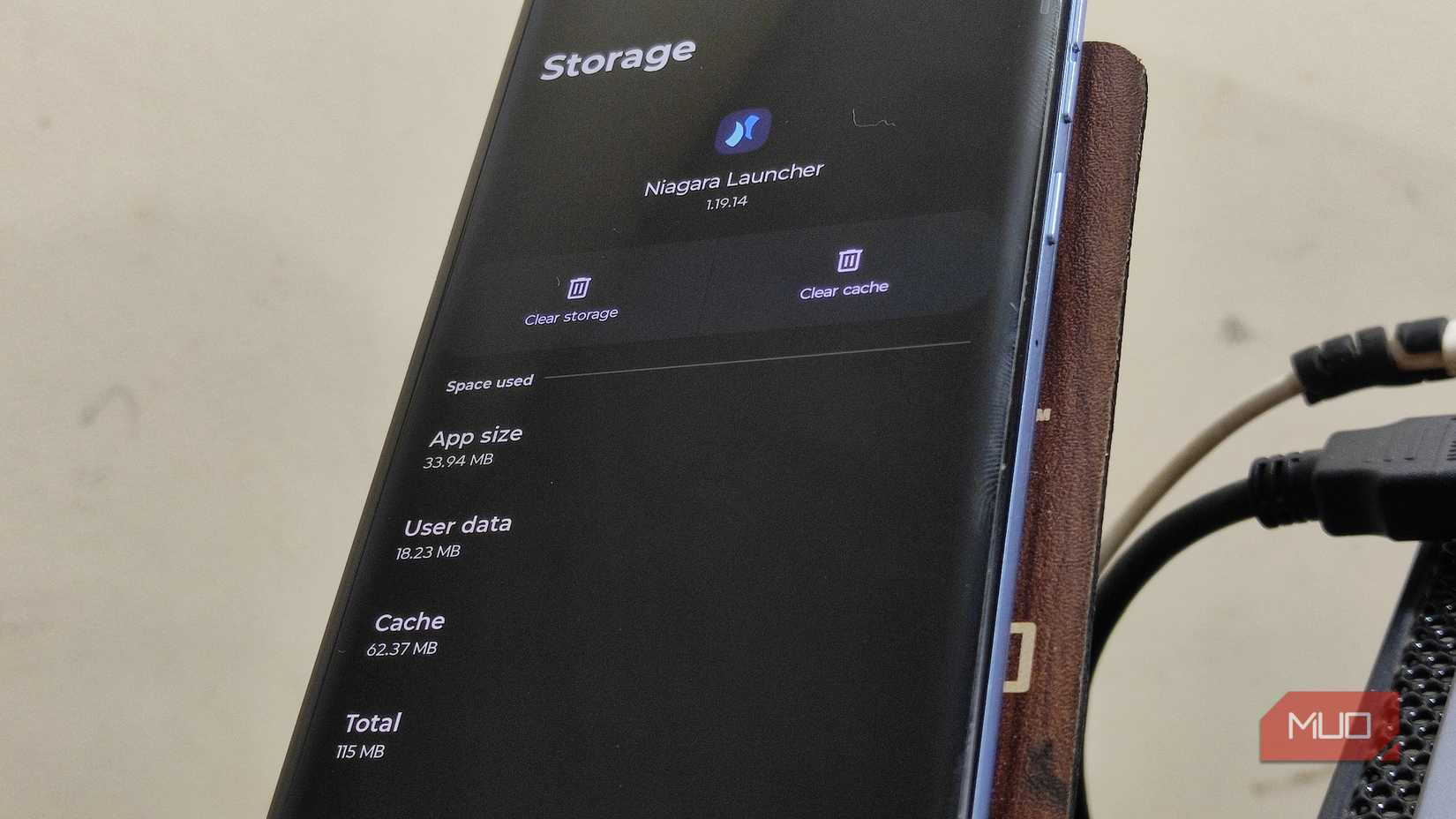 Niagara launcher total storage on Android storage settings.