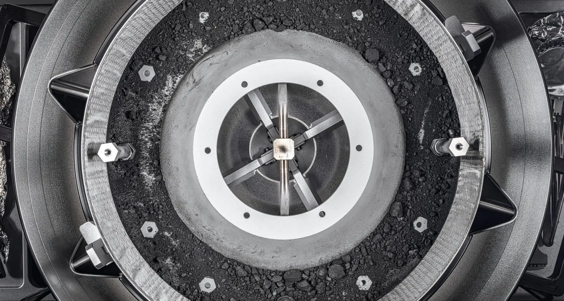 Image of the Touch-and-Go-Sample-Acquisition-Mechanism (TAGSAM) of OSIRIS-REx that collected the asteroid sample on Bennu. Credit - NASA / Erika Blumenfeld &amp; Joseph Aebersold