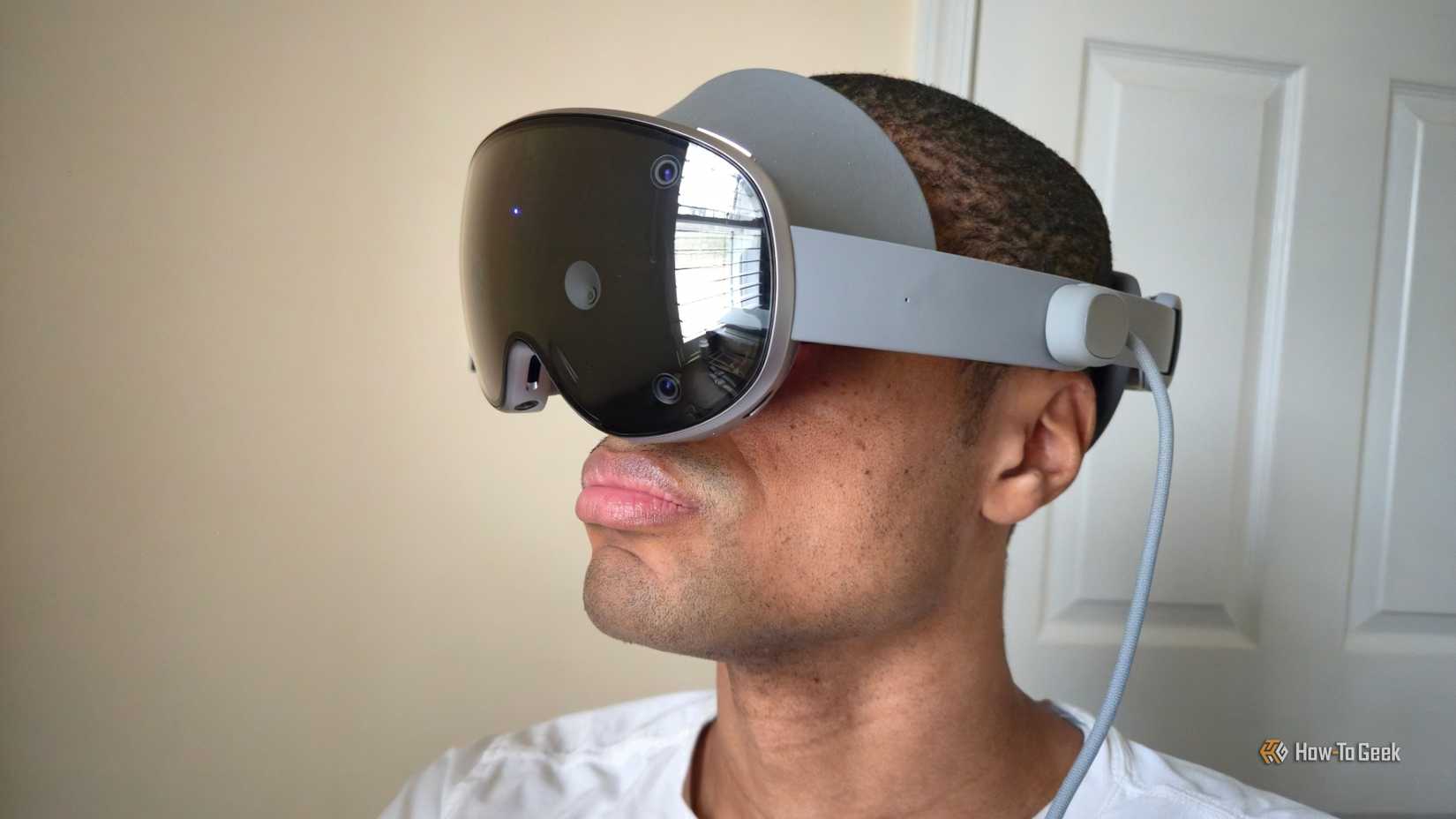 Person wearing a Samsung Galaxy XR headset.
