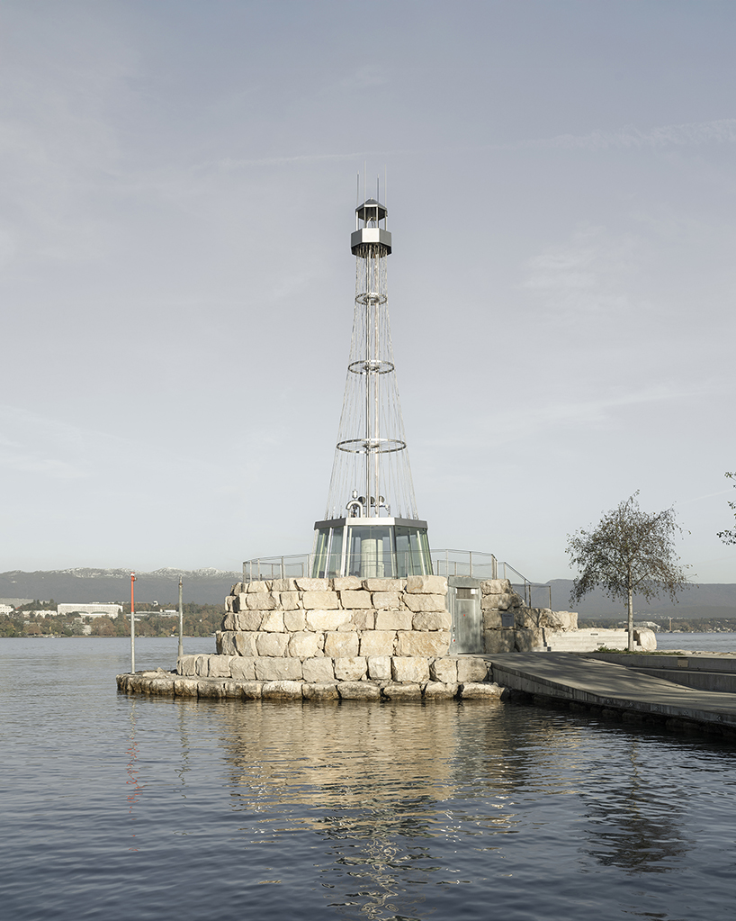 BUREAU highlights lake geneva lighthouse’s lattice geometry with blue accents
