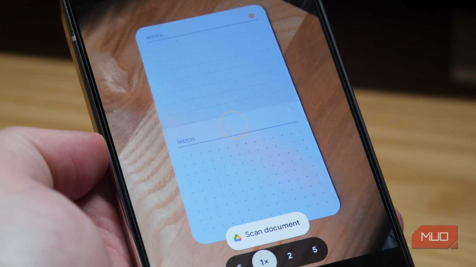 Scanning a document with the Pixel camera app. 