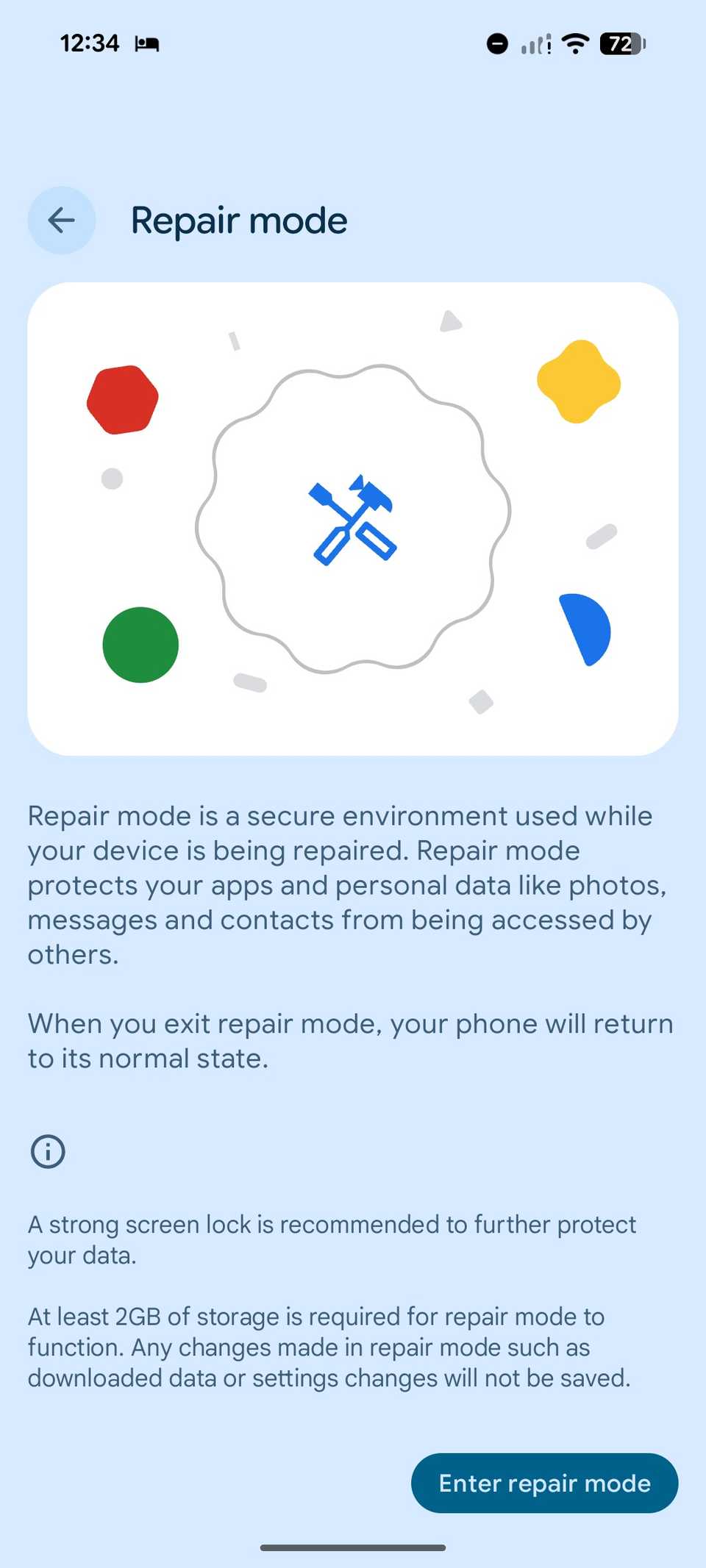 enter repair mode in Pixel