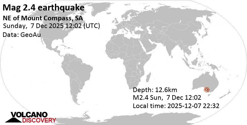 2.5 quake Alexandrina, 39 km south of Adelaide, Adelaide, South Australia, Australia, Dec 7, 2025 10:32 pm (GMT +10:30)