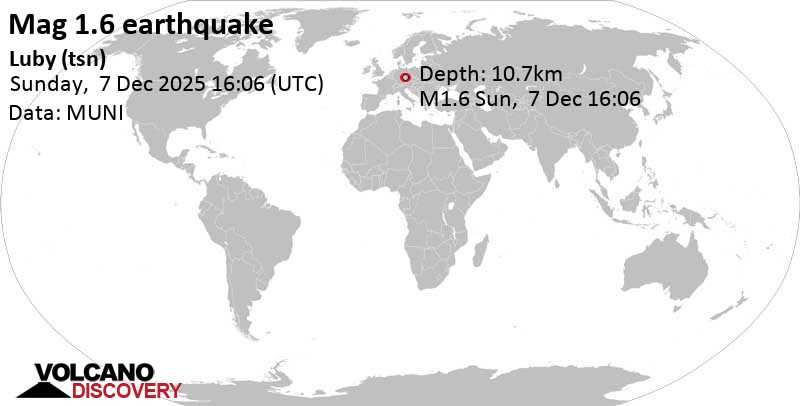 2.3 quake 31 km west of Karlovy Vary, Karlovarsky kraj, Czech Republic, Dec 7, 2025 05:06 pm (GMT +1)