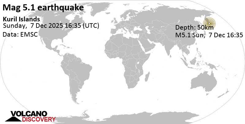 5.5 quake North Pacific Ocean, 120 km east of Ostrov Shumshu Island, Kamchatka, Russia, Dec 8, 2025 04:35 am (Kamchatka time)