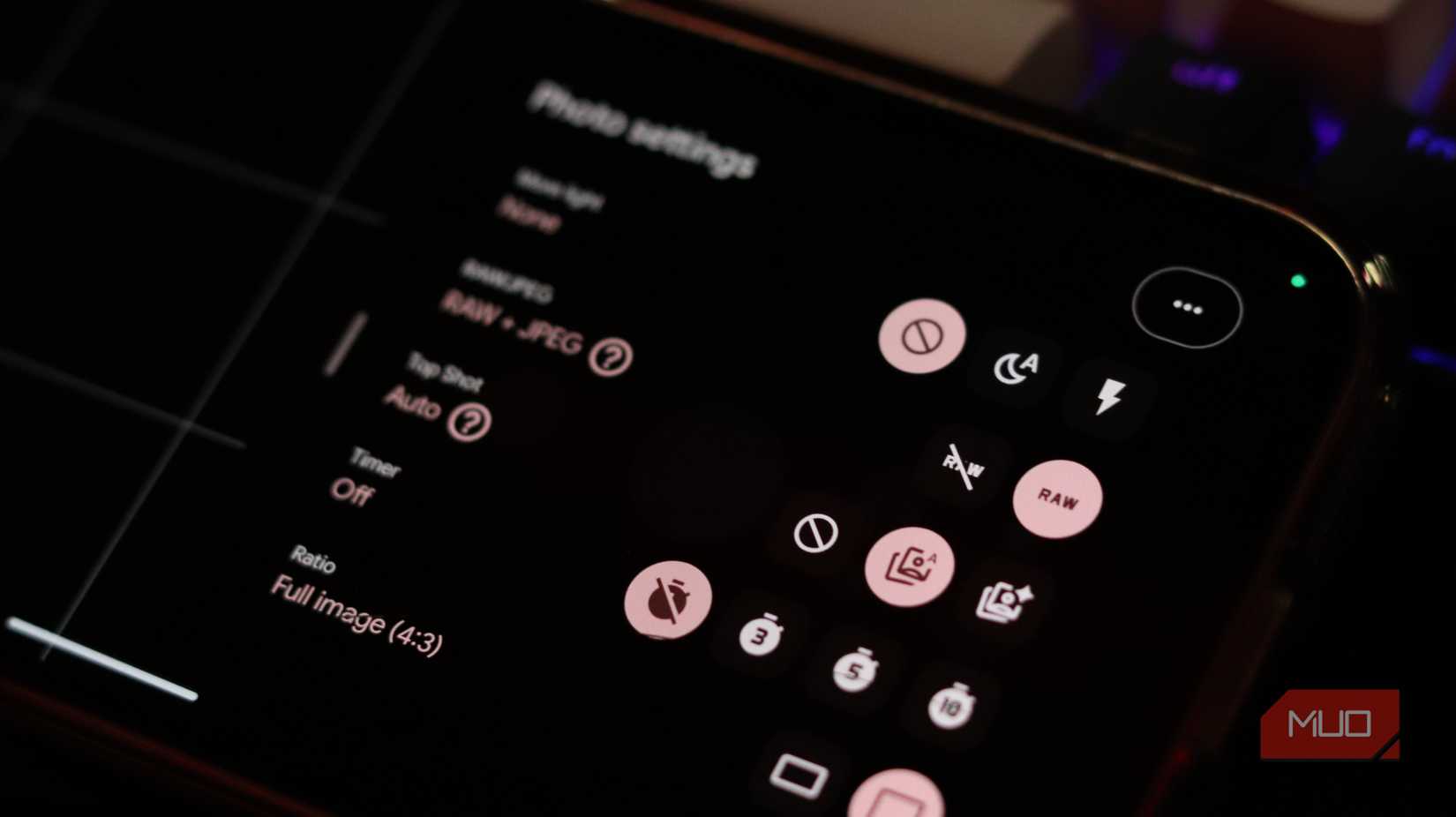 Raw and jpeg camera settings on Pixel 9a.