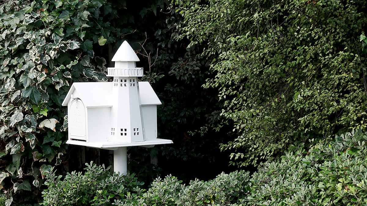Rob Reiner's mailbox, shaped like Castle Rock logo