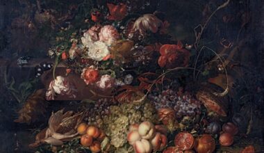 a colorful Dutch still life of flowers on a black background