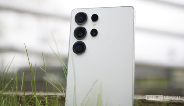 A close-up view of the rear cameras on the Samsung Galaxy S25 Ultra.