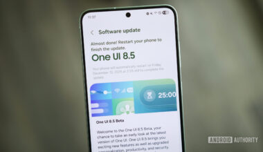 A Samsung phone showing the sign-up page for the One UI 8.5 beta.