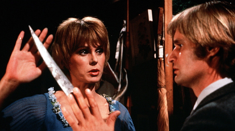 As Sapphire & Steel, David McCallum and Joanna Lumley have a tense moment