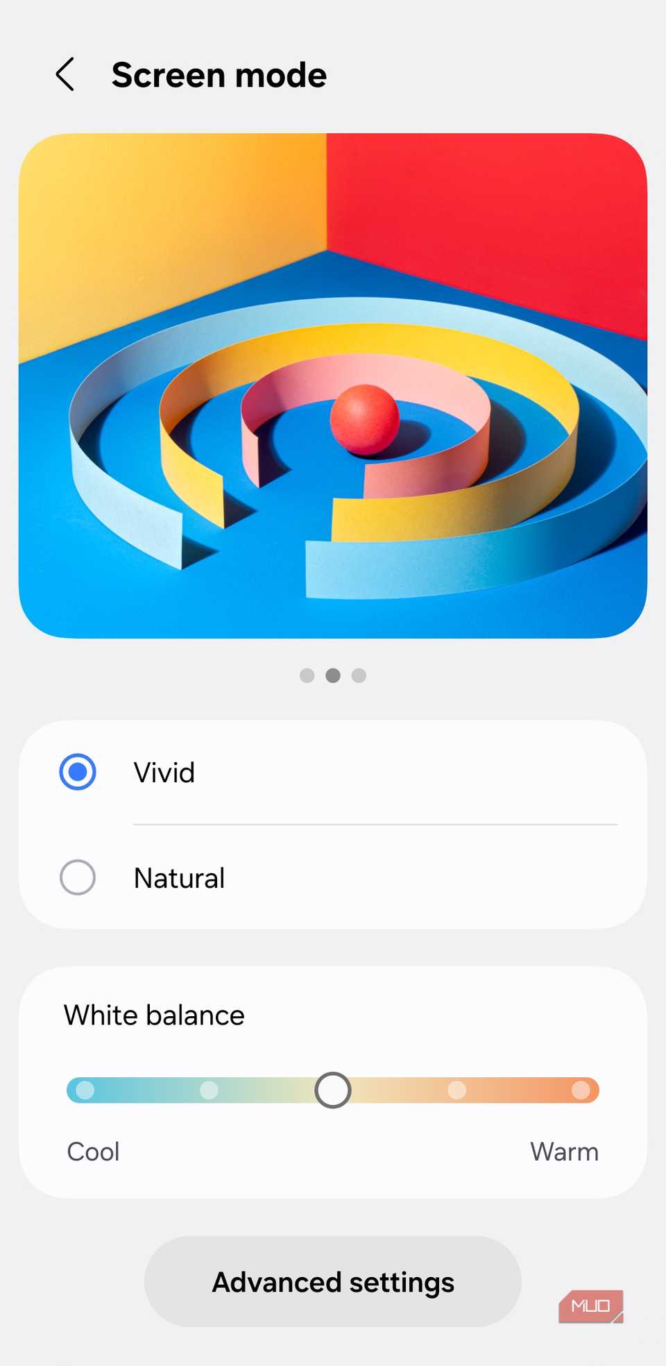 Screen mode settings on Samsung phone