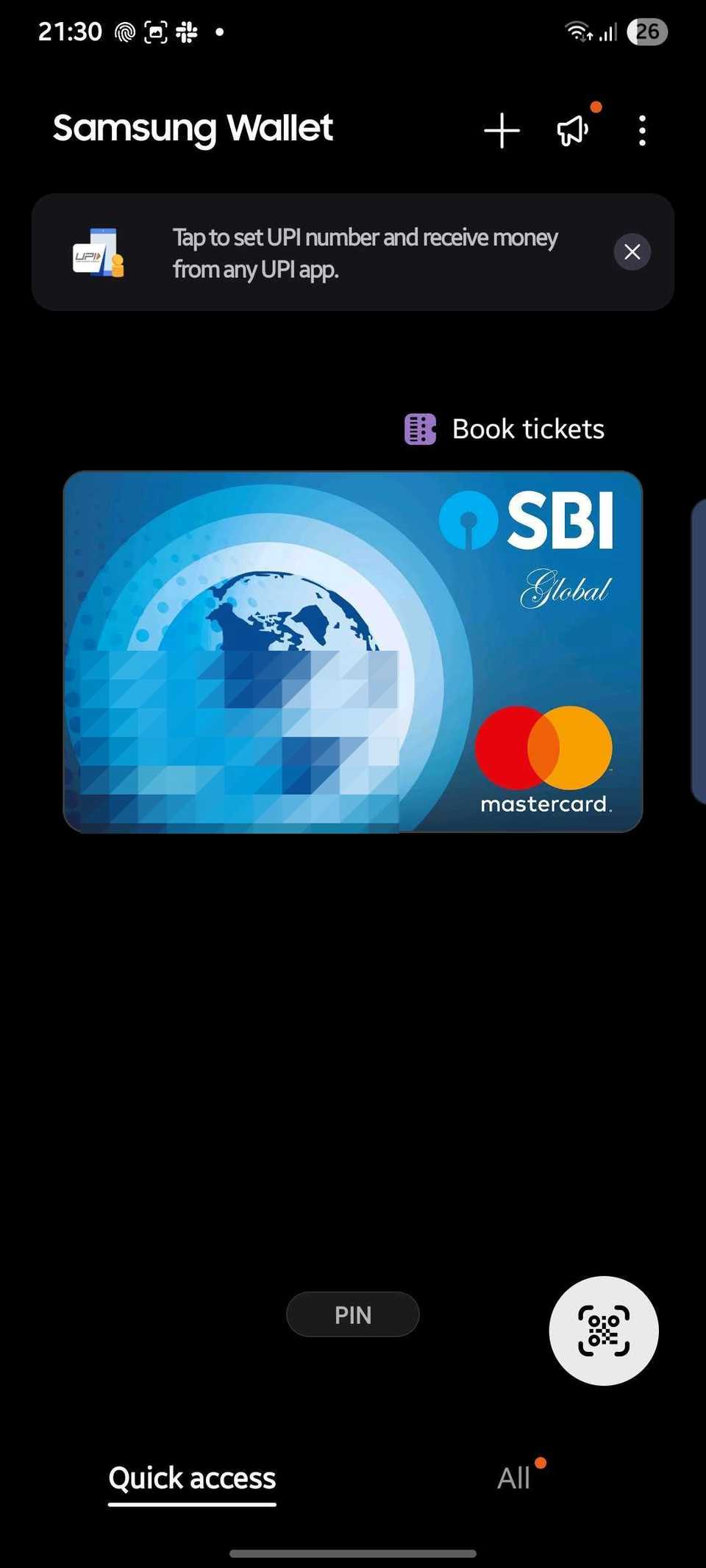 Screenshot showing Samsung Wallet's Quick access page