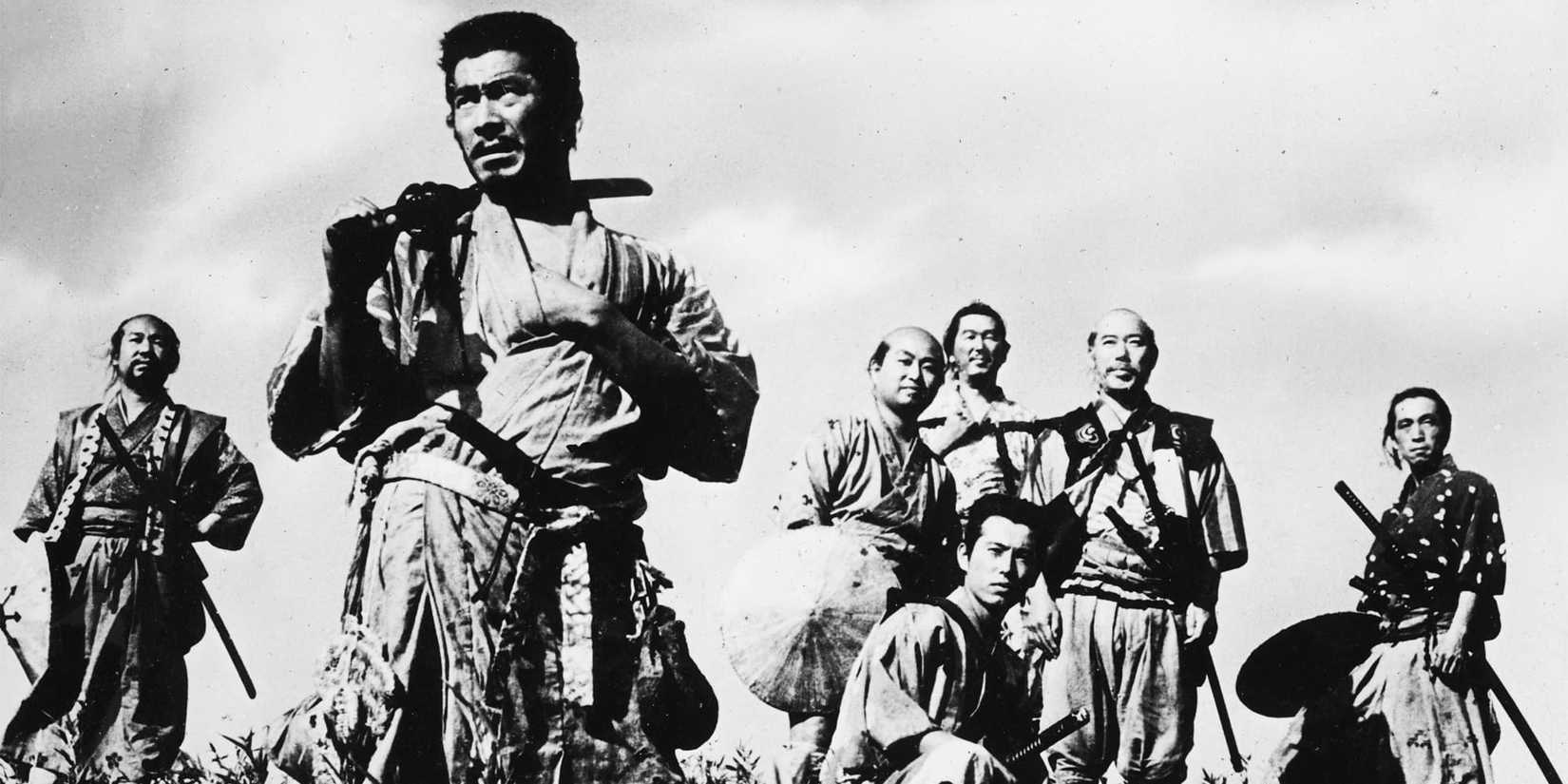 The main characters from Seven Samurai in the poster