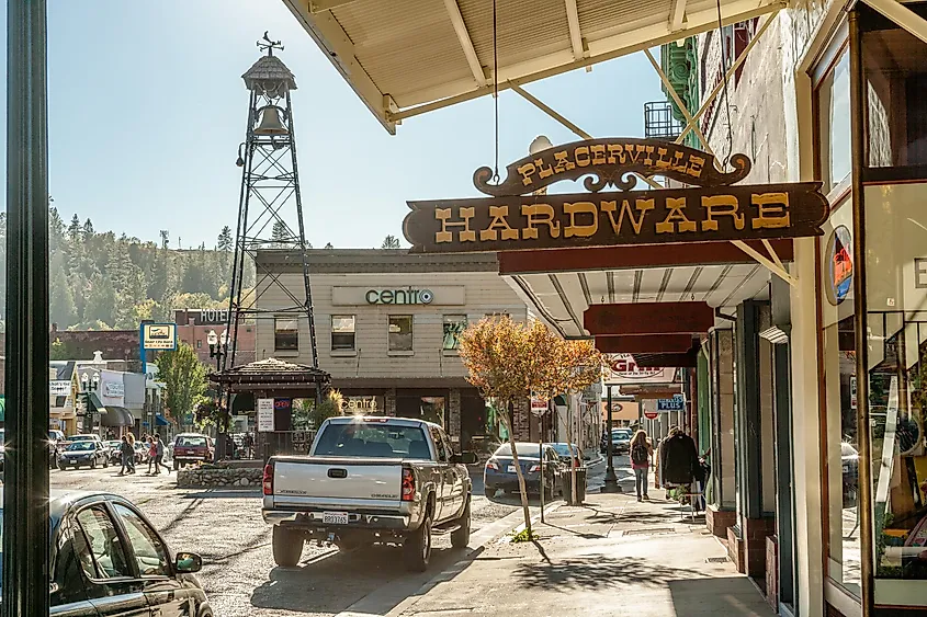 Placerville Main Street with Bell Tower.