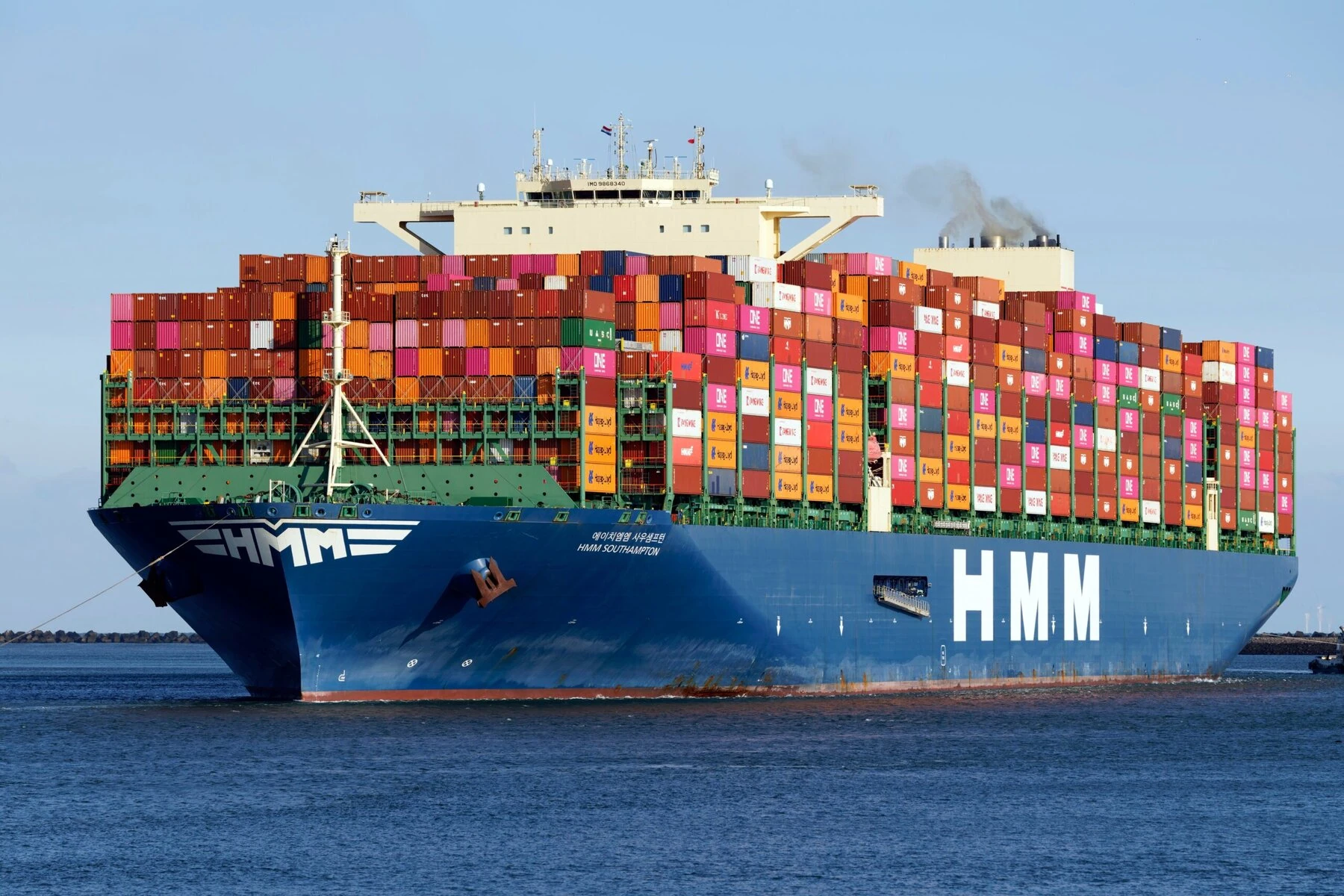 The container ship HMM Southampton arrives at the port of Rotterdam on March 15, 2025